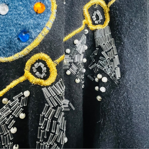 VTG Western Connection Embroidered Top Gray SZ M Beaded Retro Boho Hipster - Picture 9 of 11